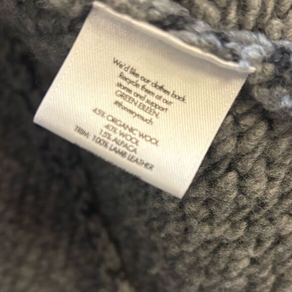 Eileen Fisher Wool Alpaca Blend Asymmetrical Full Zip Sweater Herringbone Sz M - Picture 5 of 6